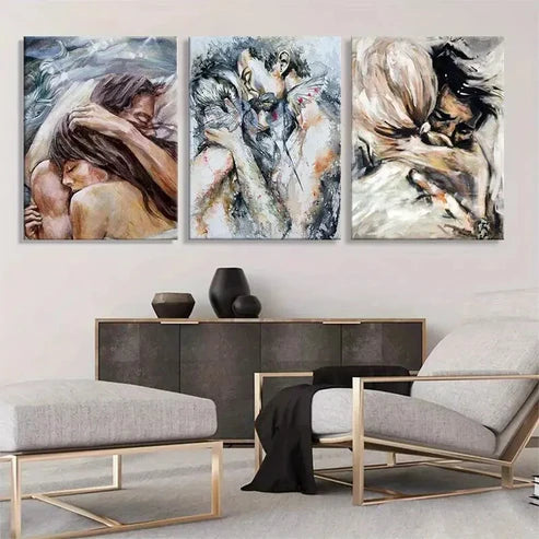3pcs Romantic Love Embrace Soft Perfect  Wall Art Set Canvas Unframed - High Quality Print 100% Australian Made Wall Canvas