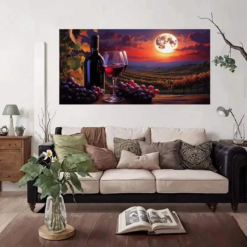 Red Wine Bottle Grape Glasses Wall Art Canvas Office Home Room Framed 120x60cm