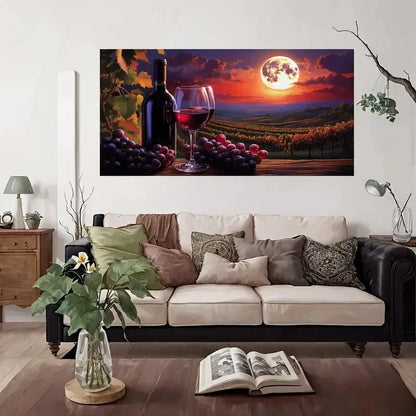 Red Wine Bottle Grape Glasses Wall Art Canvas Office Home Room Framed 120x60cm