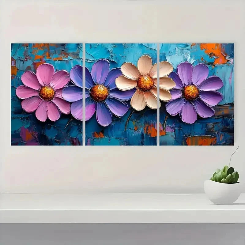 3pcs Flower Painting Abstract Floral  re  Wall Art Set Canvas Framed 50x70cm - High Quality Print 100% Australian Made Wall Canvas Ready to Hang - Bella Home Decor