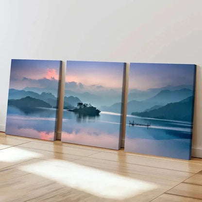 3pcs Lake Forest And Mountain Decoration Wall Art Set Canvas Framed 50x70cm - High Quality Print 100% Australian Made Wall Canvas Ready to Hang
