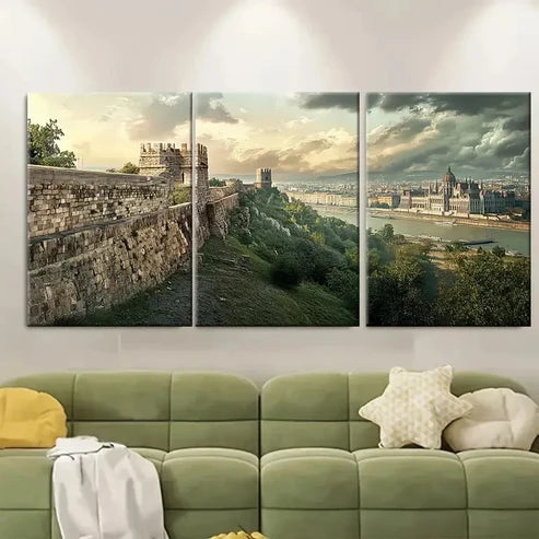 3pcs Vibrant Cityscape & Castle View Wall Art Canvas Unframed - High Quality Print 100% Australian Made Wall Canvas