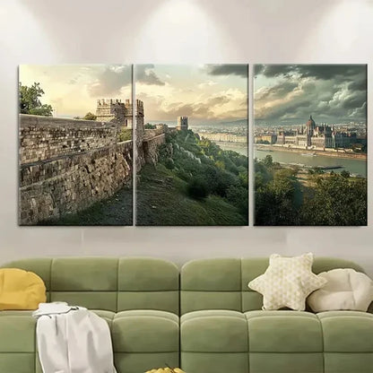 3pcs Vibrant Cityscape & Castle View Wall Art Canvas Unframed - High Quality Print 100% Australian Made Wall Canvas