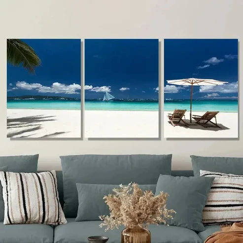 3pcs Beach Paradise Ocean Classic Modern Wall Art Set Canvas Unframed - High Quality Print 100% Australian Made Wall Canvas - Bella Home Decor