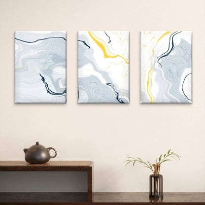 3pcs Minimalist Modern Marble Fluid White, Gray Wall Art Set Canvas Framed 50x70cm - High Quality Print 100% Australian Made Wall Canvas Ready to Hang