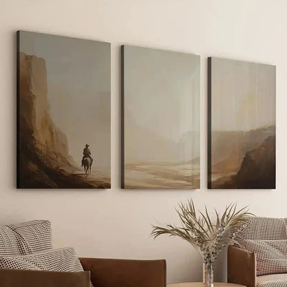 3pcs American Canyon Landscape Horse Vintage Wall Art Set Canvas Unframed - High Quality Print 100% Australian Made Wall Canvas - Bella Home Decor