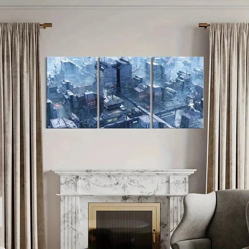 3pcs Future City Japanese Classic Anime Wall Art Set Canvas Framed 40x60cm - High Quality Print 100% Australian Made Wall Canvas Ready to Hang - Bella Home Decor
