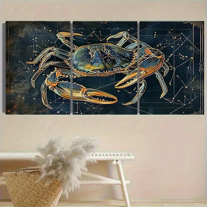 3pcs Astrological Crab Art Print Wall Art Set Canvas Unframed - High Quality Print 100% Australian Made Wall Canvas - Bella Home Decor