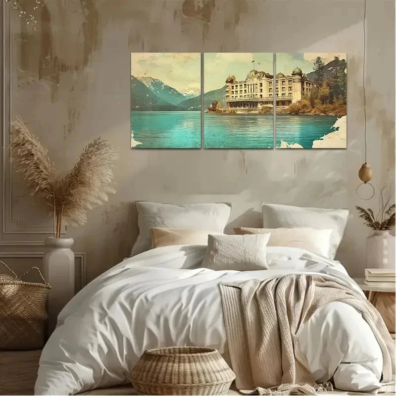 3pcs Vintage Hotel by Turquoise Lake VHTLWall Art Canvas Framed 40x60cm - High Quality Print 100% Australian Made Wall Canvas Ready to Hang
