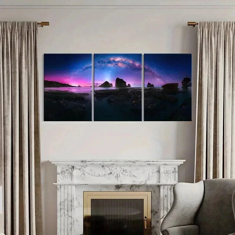 3pcs Natural Landscape Aurora Black Rocks Wall Art Set Canvas Framed 40x60cm - High Quality Print 100% Australian Made Wall Canvas Ready to Hang - Bella Home Decor