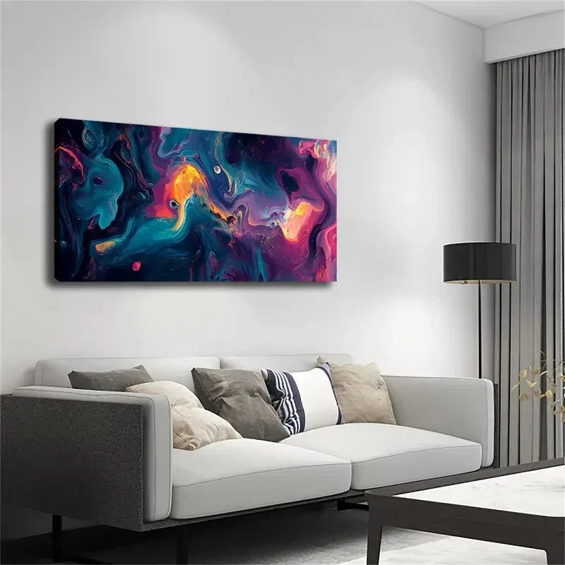 Modern Nordic Vibrant Swirling Wall Art Canvas Office Home Room Framed 120x60cm