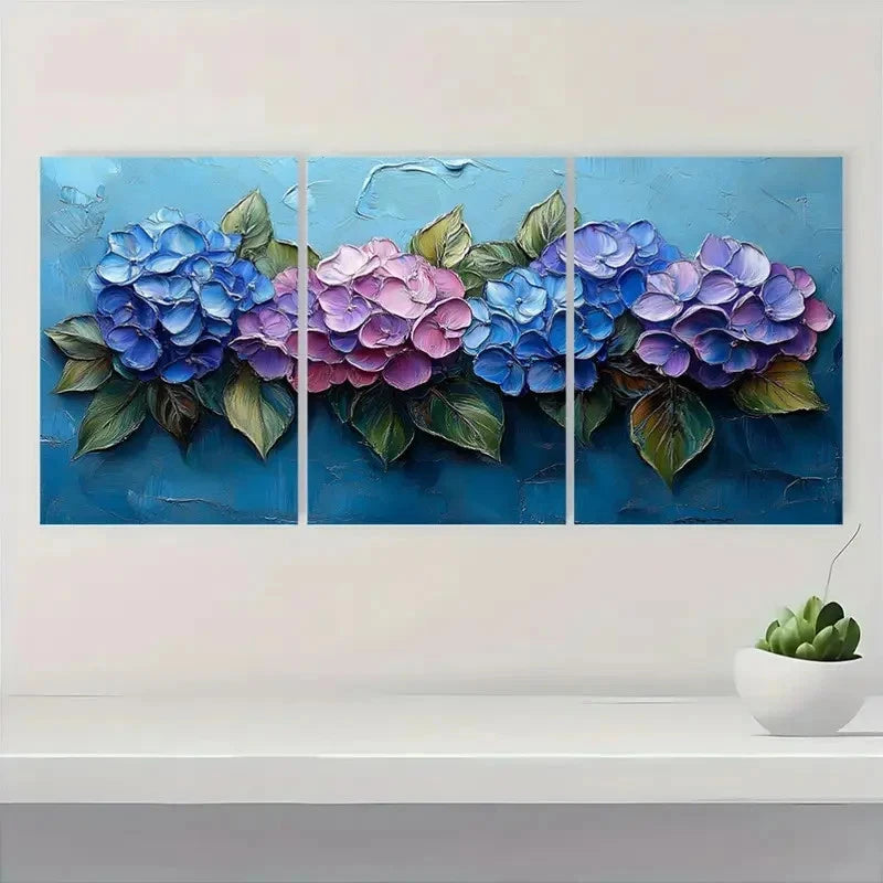 3pcs Vibrant Blue & Purple Flowers, Green G Wall Art Set Canvas Framed 50x70cm - High Quality Print 100% Australian Made Wall Canvas Ready to Hang