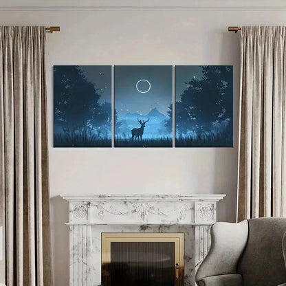 3pcs Fantasy Cartoon Night with an Elk Modern Wall Art Set Canvas Framed 60x90cm - High Quality Print 100% Australian Made Wall Canvas Ready to Hang - Bella Home Decor