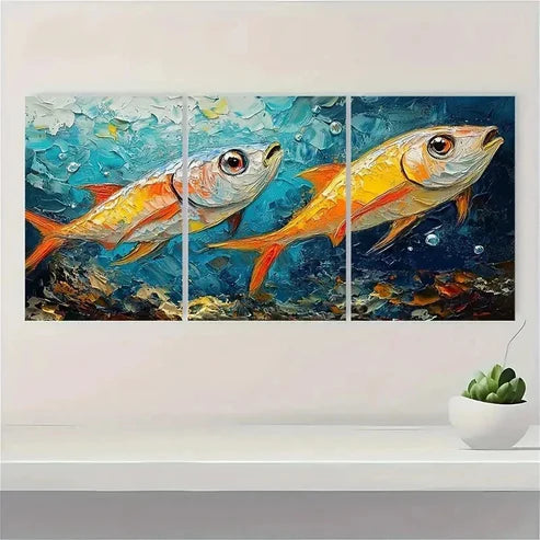 3pcs Sardines Painting Fish Underwater Wall Art Canvas Unframed - High Quality Print 100% Australian Made Wall Canvas - Bella Home Decor