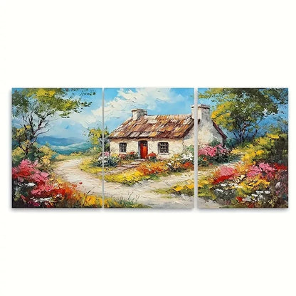 3pcs Irish Cottage Canvas Impasto Original RI   Wall Art Set Canvas Framed 60x90cm - High Quality Print 100% Australian Made Wall Canvas Ready to Hang - Bella Home Decor