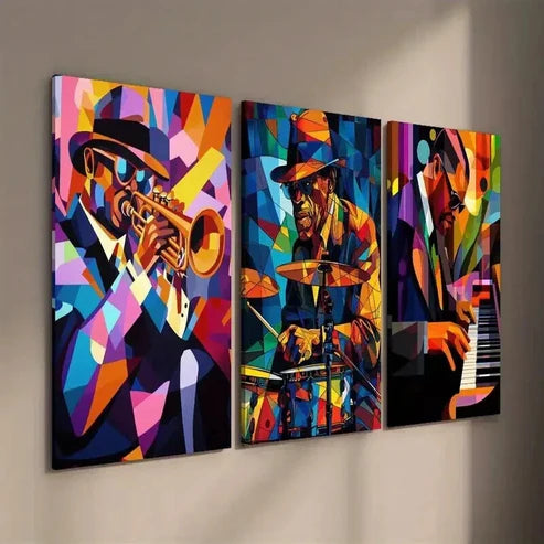 3pcs Saxophone Dynamic Drums Jazz Pianist  Wall Art Set Canvas Unframed - High Quality Print 100% Australian Made Wall Canvas