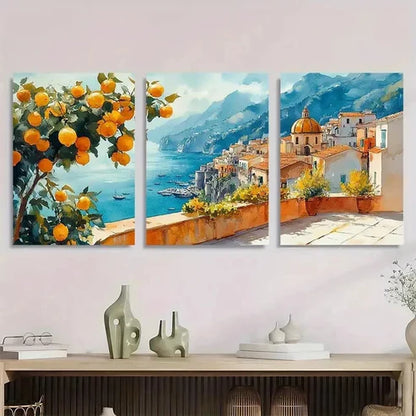3pcs Tree Artwork Italian Cityscape Wall Art Set Canvas Unframed - High Quality Print 100% Australian Made Wall Canvas