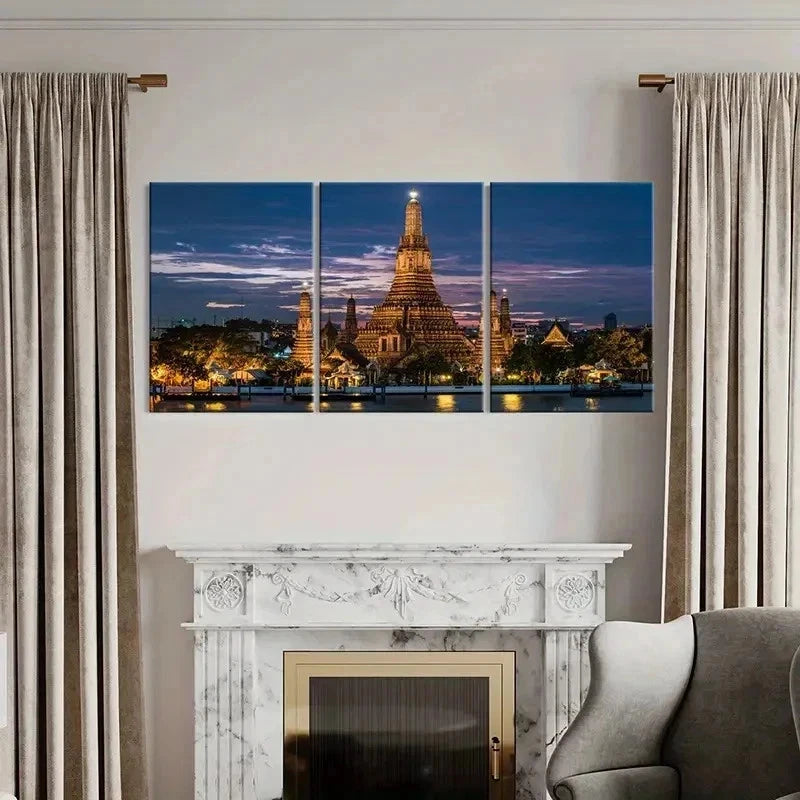 3pcs Bangkok Thailand Wat Arun Temple Wall Art Set Canvas Framed 40x60cm - High Quality Print 100% Australian Made Wall Canvas Ready to Hang - Bella Home Decor