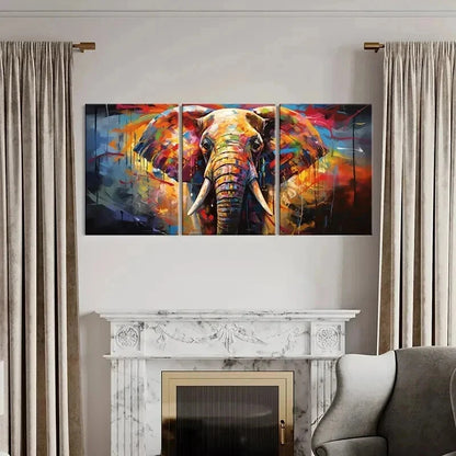 3pcs Elephant Retro Watercolor Style Wall Art Set Canvas Framed 50x70cm - High Quality Print 100% Australian Made Wall Canvas Ready to Hang - Bella Home Decor