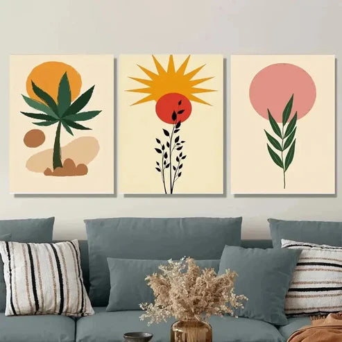 3pcs Boho Style Modern Abstract Tree  Wall Art Set Canvas Unframed - High Quality Print 100% Australian Made Wall Canvas - Bella Home Decor