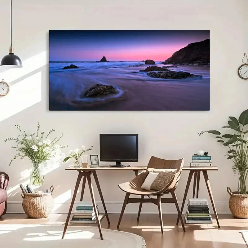 Long Exposure Sunset Ocean Rock Wall Art Canvas Office Home Room Framed 120x60cm - Bella Home Decor