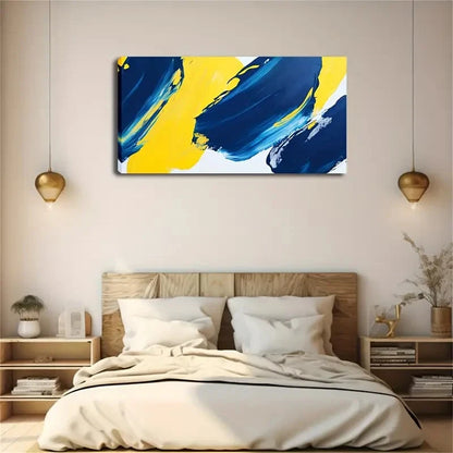 Bright Yellow And Deep Blue Wall Art Canvas Office Home Room Framed 120x60cm