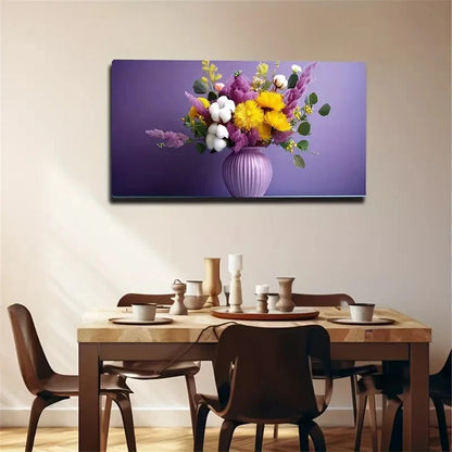 Floral Vase Vibrant Purple Wall Art Canvas Office Home Room Framed 120x60cm