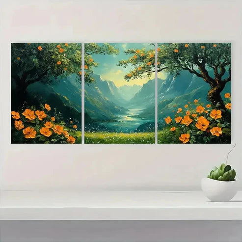 3pcs Green Flowers & Trees Art Vibrant Nature  Wall Art Set Canvas Unframed - High Quality Print 100% Australian Made Wall Canvas
