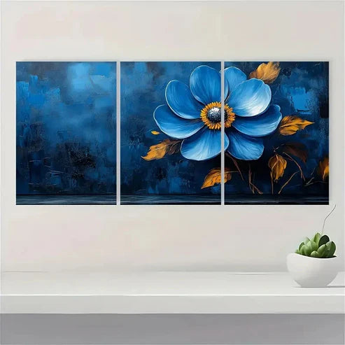 3pcs Blue Star Flower Art DS Wall Art Set Canvas Unframed - High Quality Print 100% Australian Made Wall Canvas - Bella Home Decor