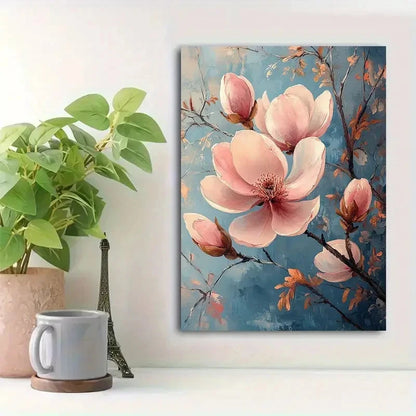 Beautiful Magnolia Flower Elegant Botanical Painting 40x60cm Metal Print Ready to Hang