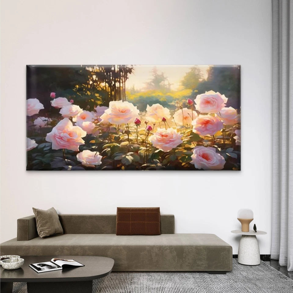 Delicate Pink Rose Blooming Wall Art Canvas Office Home Room Framed 120x60cm - Bella Home Decor