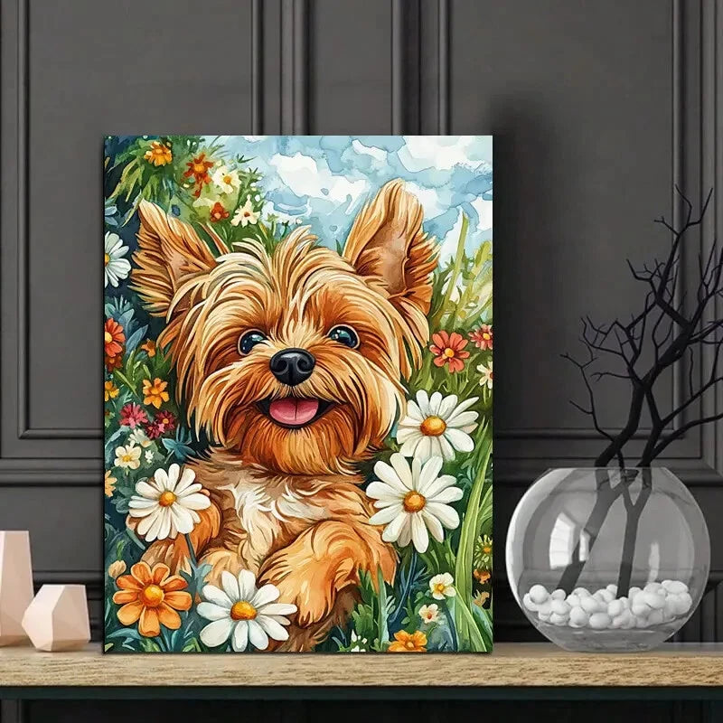 Cute Little Yorkshire Terrier Dog Lying on Its Back 40x60cm Metal Print Ready to Hang