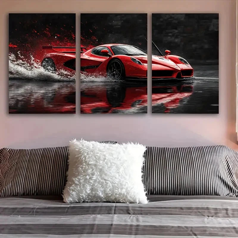 3pcs Modern Ferrari Sport Car Minimalist Posters Wall Art Set Canvas Framed 40x60cm - High Quality Print 100% Australian Made Wall Canvas Ready to Hang