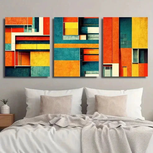 3pcs Colorful Abstract Geometric Shape Wall Art Set Canvas Unframed - High Quality Print 100% Australian Made Wall Canvas - Bella Home Decor