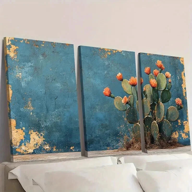 3pcs Desert Print Southwestern Decor Cactus Wall Art Set Canvas Framed 40x60cm - High Quality Print 100% Australian Made Wall Canvas Ready to Hang - Bella Home Decor