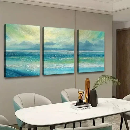 3pcs Blue Waves Clouds Abstract Oil Painting Canvas Framed 60x90 cm - High Quality Print 100% Australian Made Wall Canvas Ready to Hang