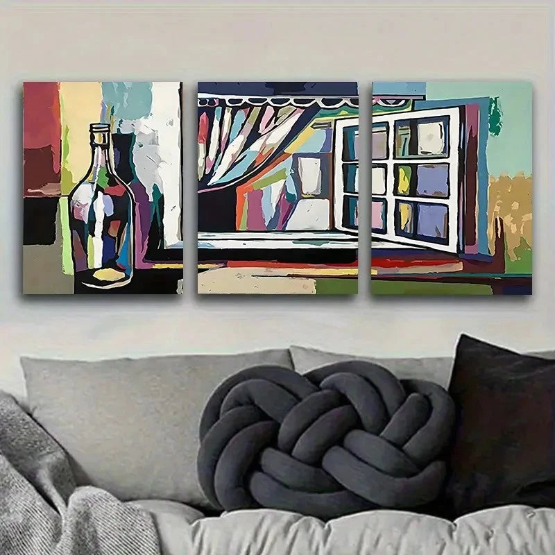 3pcs Colorful Abstract Window View Wall Art Set Canvas Framed 60x90cm - High Quality Print 100% Australian Made Wall Canvas Ready to Hang - Bella Home Decor