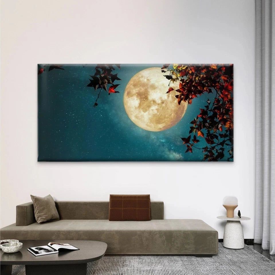 Full Moon Night Sky Wall Art Canvas Office Home Room Framed 120x60cm