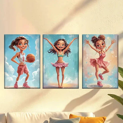 3pcs Athletic girls play basketball dive & dance Wall Art Canvas Unframed - High Quality Print 100% Australian Made Wall Canvas - Bella Home Decor