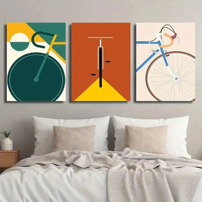 3pcs Vibrant Abstract Cycling Décor Perfect Wall Art Set Canvas Framed 50x70cm - High Quality Print 100% Australian Made Wall Canvas Ready to Hang - Bella Home Decor