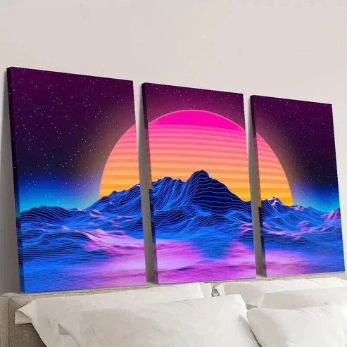 3pcs Sunset Landscape with Purple Blue Light Wall Art Set Canvas Unframed - High Quality Print 100% Australian Made Wall Canvas
