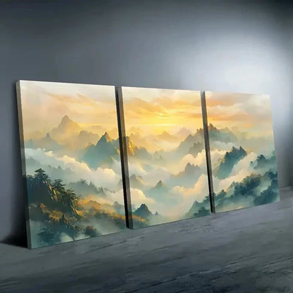 3pcs Serene Mountain Landscape With Sunset Wall Art Set Canvas Unframed - High Quality Print 100% Australian Made Wall Canvas