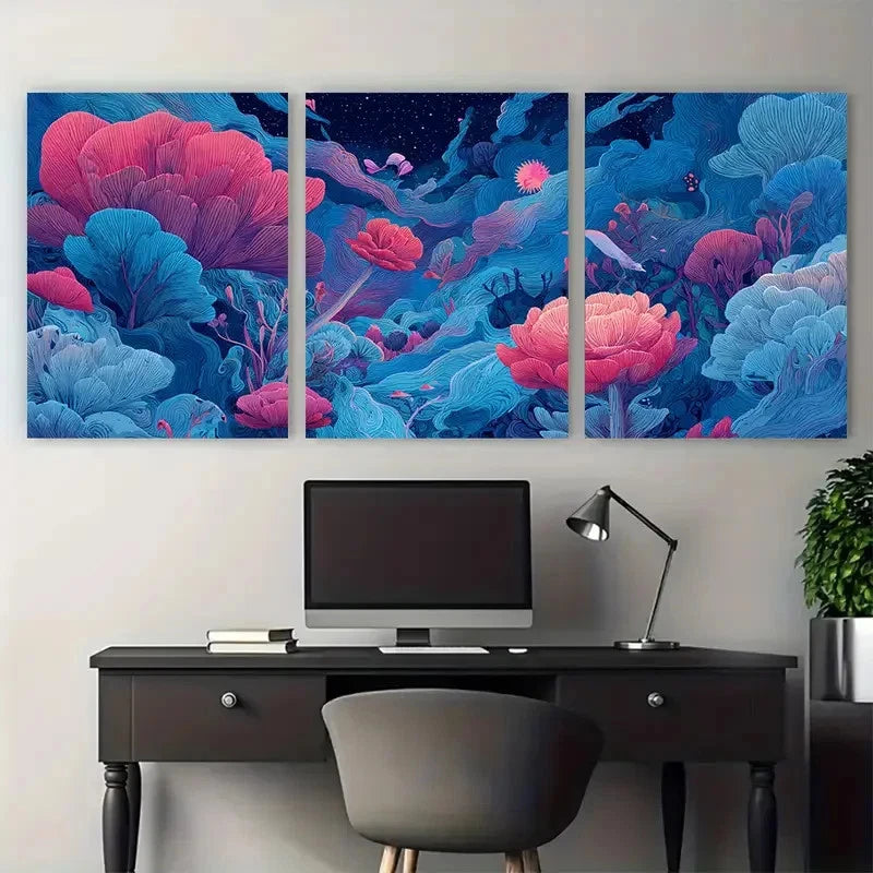 3pcs Retro Space Trendy Surreal Prefect  Wall Art Set Canvas Framed 40x60cm - High Quality Print 100% Australian Made Wall Canvas Ready to Hang