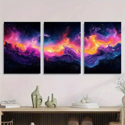 3pcs Colorful Oil Painting with Black Background Metal Print Ready to Hang Art - Bella Home Decor