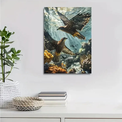 Hawk Chasing Each Other Underwater Coral Reef 40x60cm Metal Print Ready to Hang - Bella Home Decor
