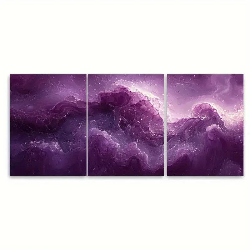 3pcs Purple Fluid Abstract Art L  Wall Art Set Canvas Framed 50x70cm - High Quality Print 100% Australian Made Wall Canvas Ready to Hang