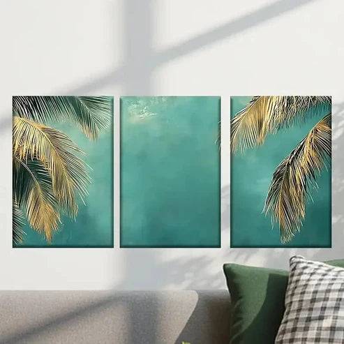 3pcs Palm Trees Against a Blue Sky Wall Art Canvas Unframed - High Quality Print 100% Australian Made Wall Canvas