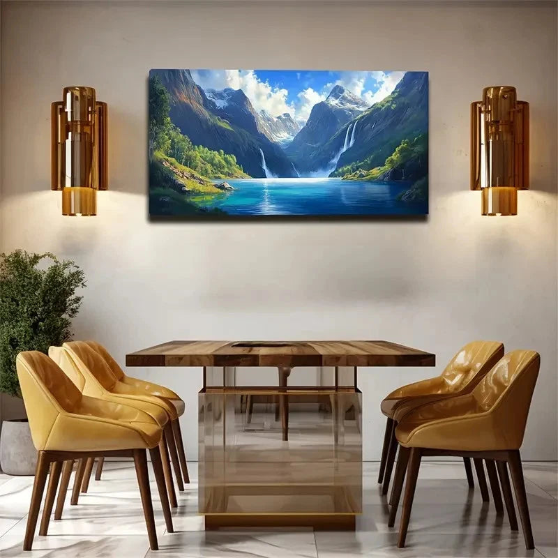 Mountains And Flowing Water Wall Art Canvas Office Home Room Framed 120x60cm