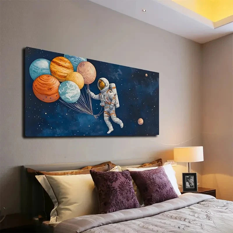 Colorful Planets & Balloons Wall Art canvas office home room framed 120x60cm - Bella Home Decor