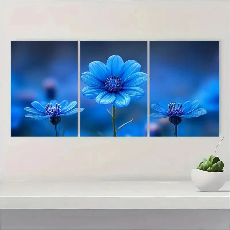 3pcs  Cornflower Flower Painting CF  Framed Wall Art Set Canvas Framed 50x70cm - High Quality Print 100% Australian Made Wall Canvas Ready to Hang - Bella Home Decor